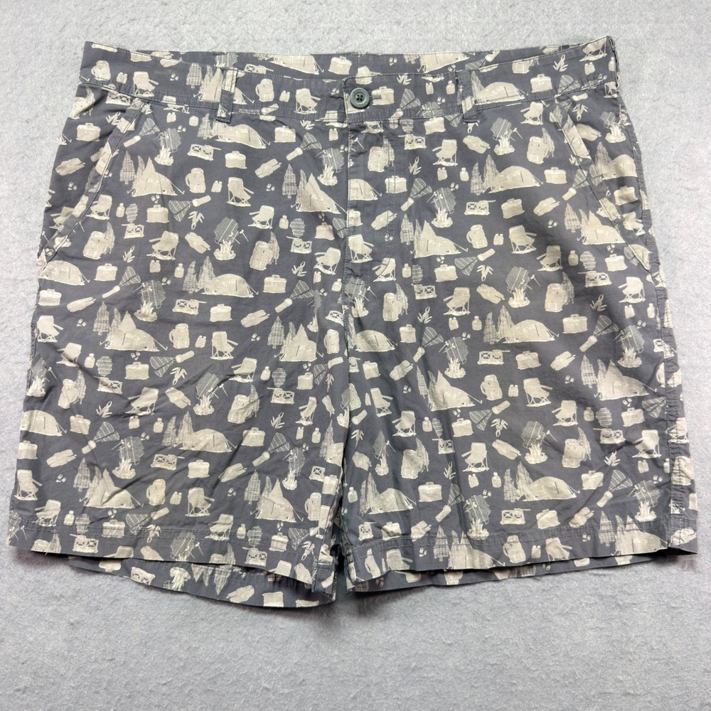 Columbia Mens Gray Camping Gear Novelty Print Shorts‎ Size 40 Regular Fit Cotton